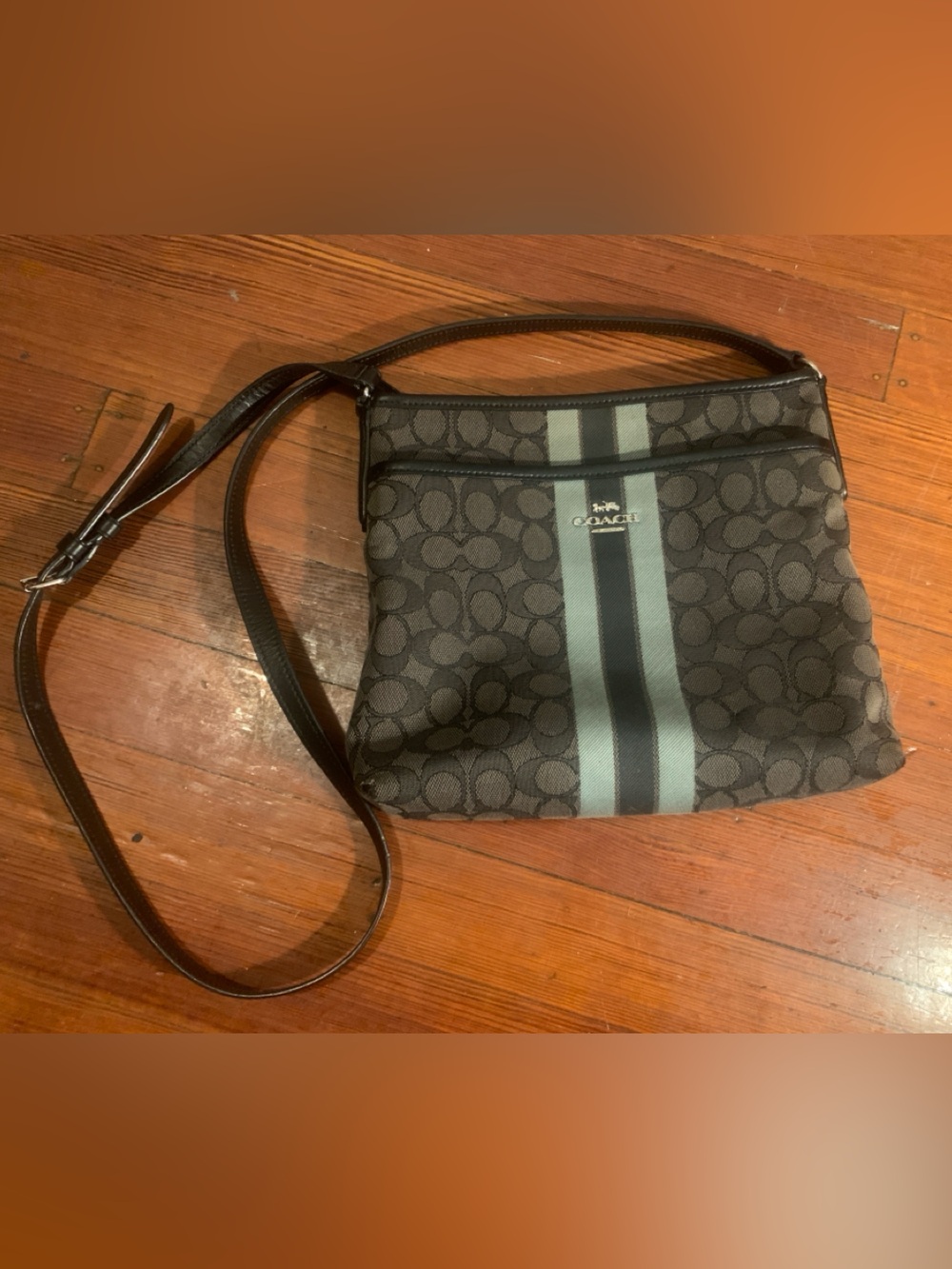Coach Signature Messenger Bag with Gray Stripe
